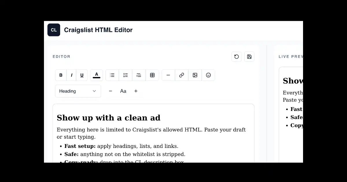 Craigslist HTML Editor